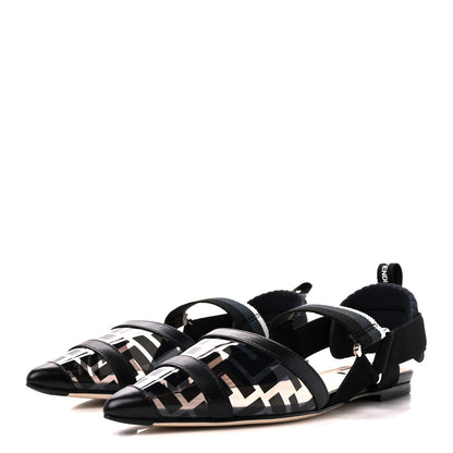 Fendi PVC Calfskin FF Colibri Slingback Ballerina Flats 37.5 Tobacco Moro Black Militare 4 of 10