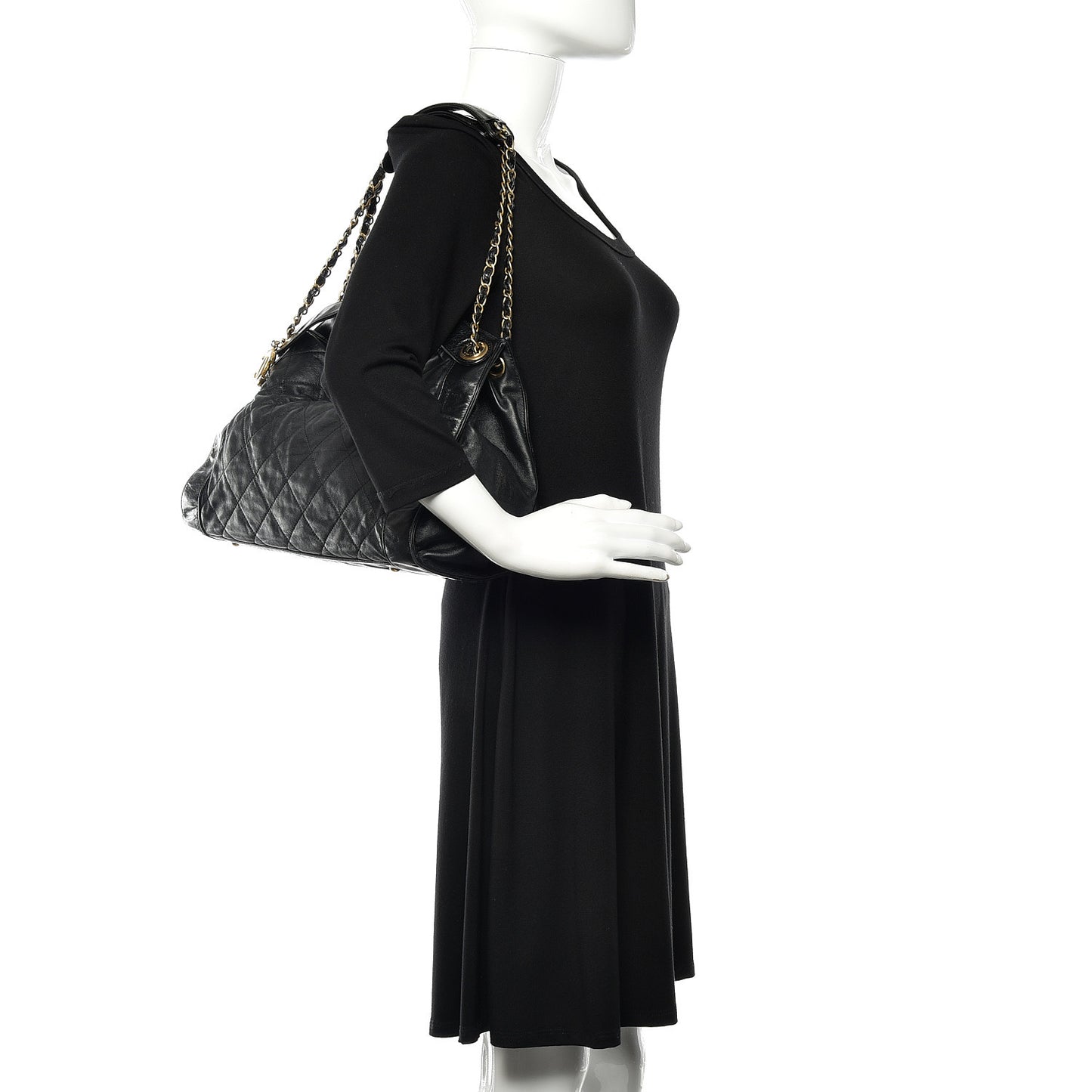 Calfskin Quilted Small In The Mix Shopping Tote Black