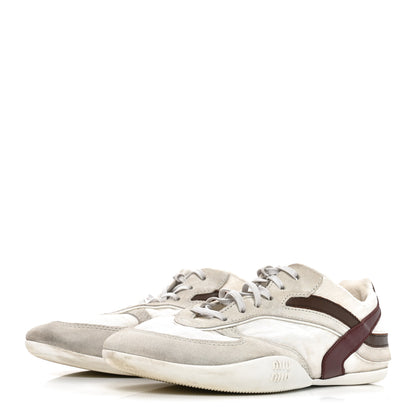 Miu Miu Technical Fabric Suede Gymnasium Sneakers 38 White Burgundy 3 of 8