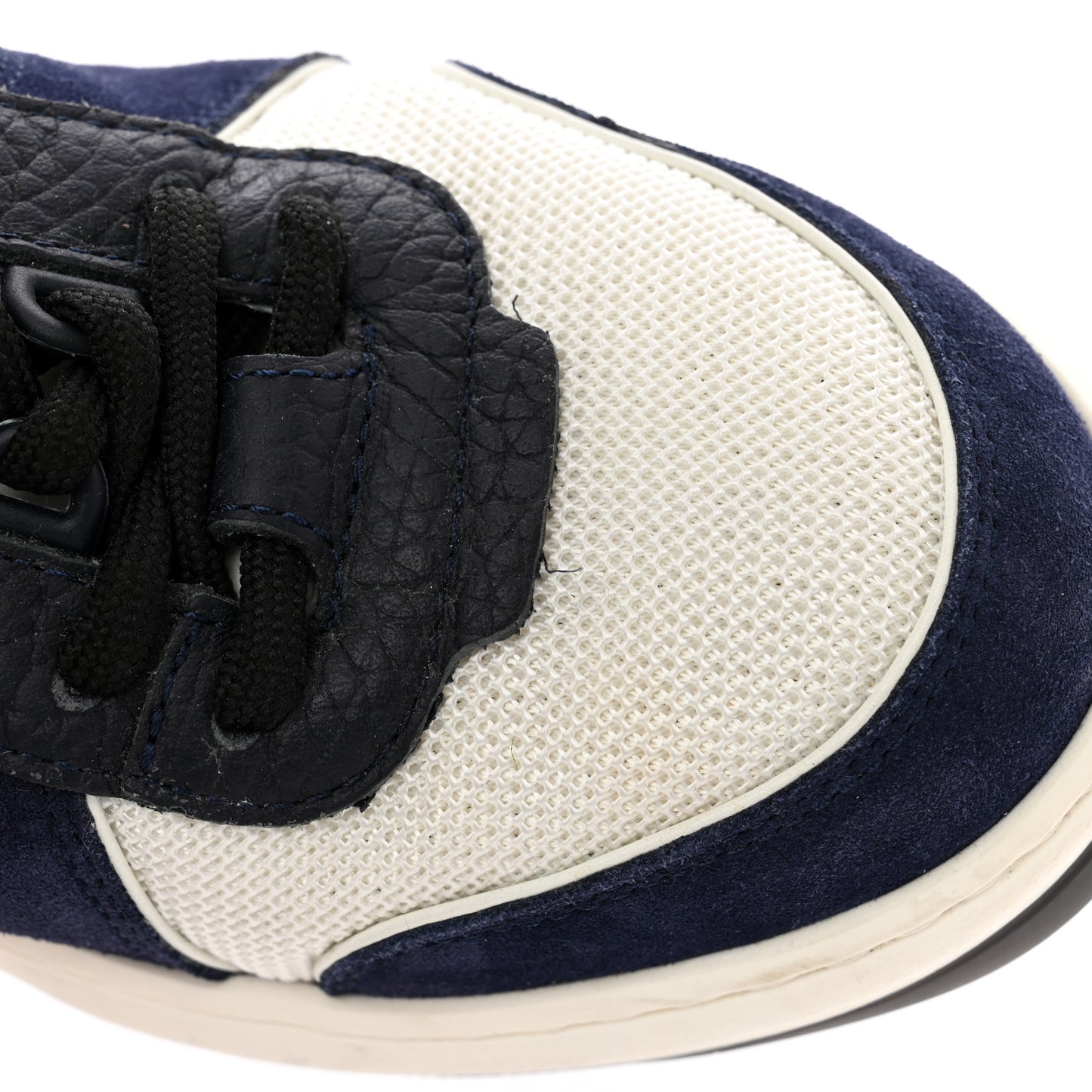 Suede Fabric Grained Calfskin Womens CC High Top Sneakers 37 White Navy