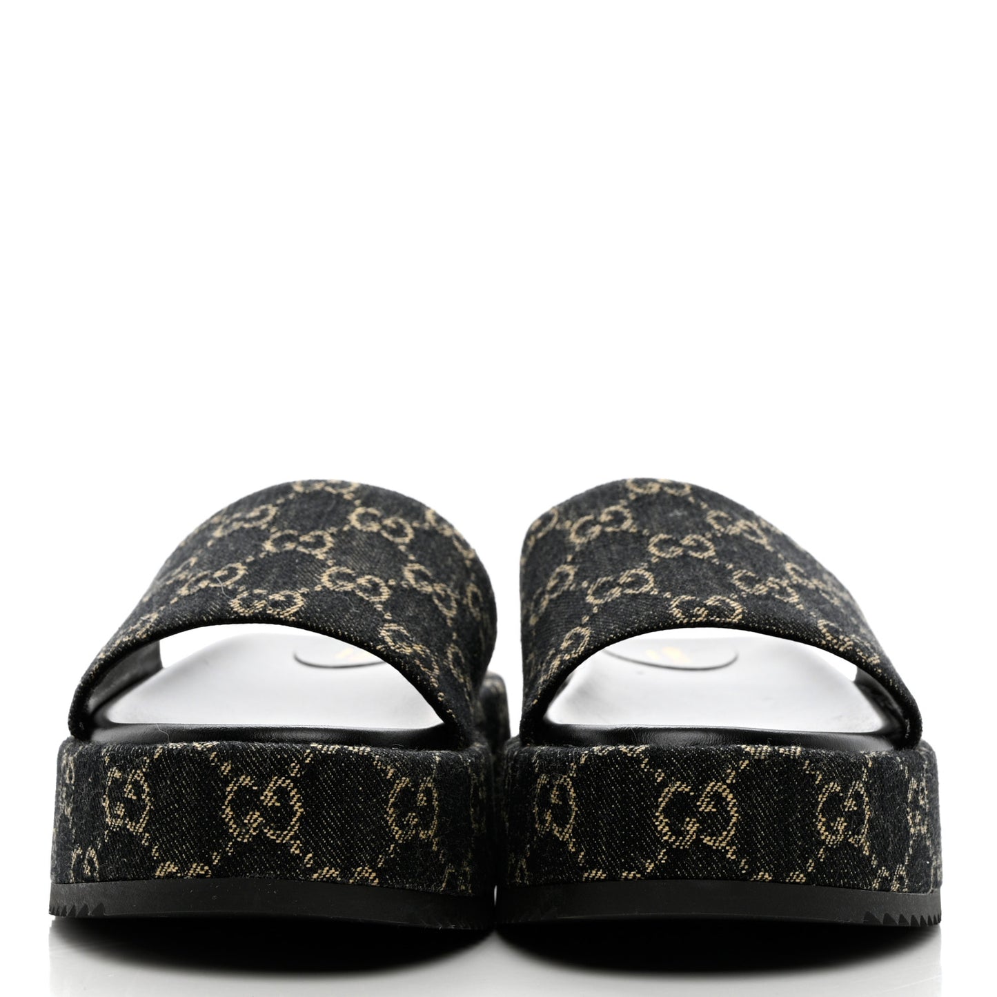 Jacquard Black Denim GG Monogram Angelina Platform 55mm Slide Sandals 40 Black Ivory