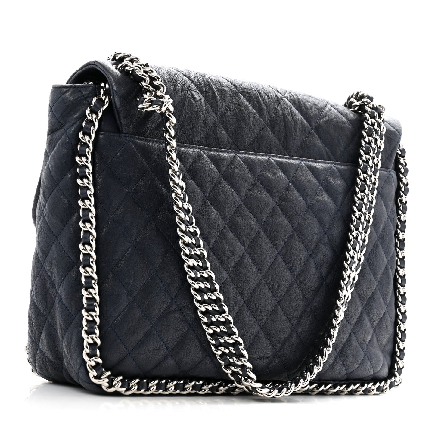 Washed Lambskin Quilted Maxi Chain Around Flap Navy