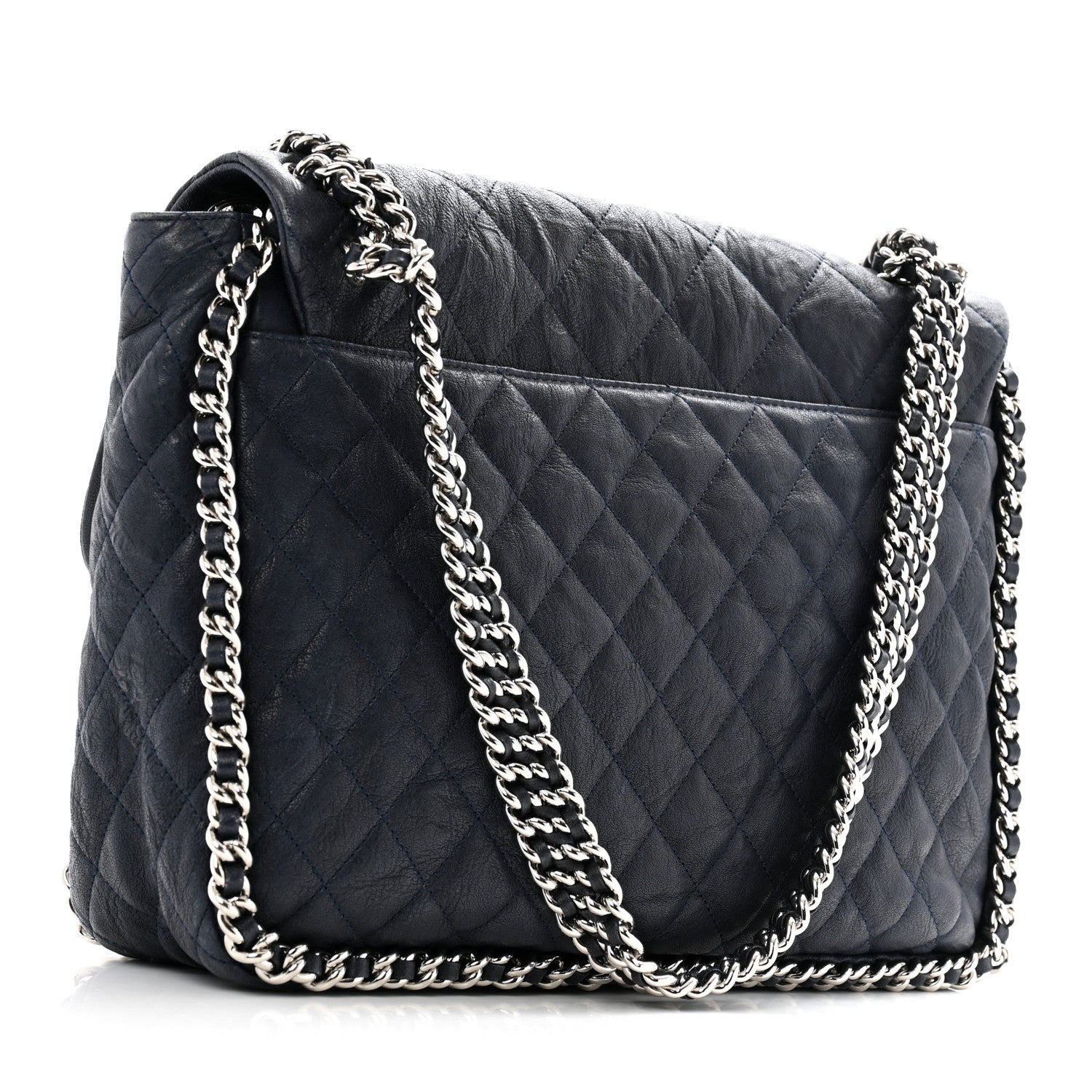 Chanel Washed Lambskin Quilted Maxi Chain Around Flap Navy 2 of 14