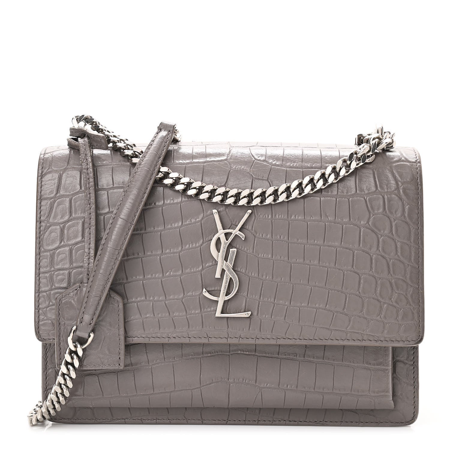 Saint Laurent Calfskin Crocodile Embossed Medium Monogram Sunset Fog 1 of 9