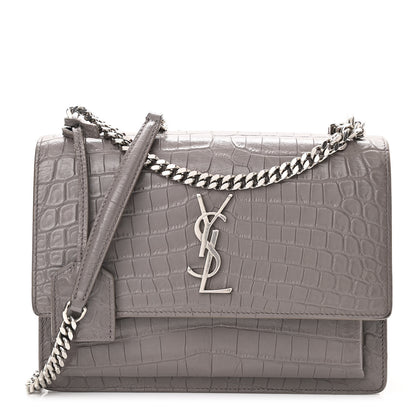 Saint Laurent Calfskin Crocodile Embossed Medium Monogram Sunset Fog 1 of 9
