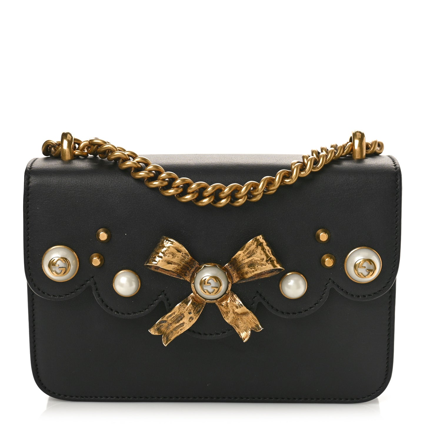 Calfskin Peony Small Chain Shoulder Bag Black