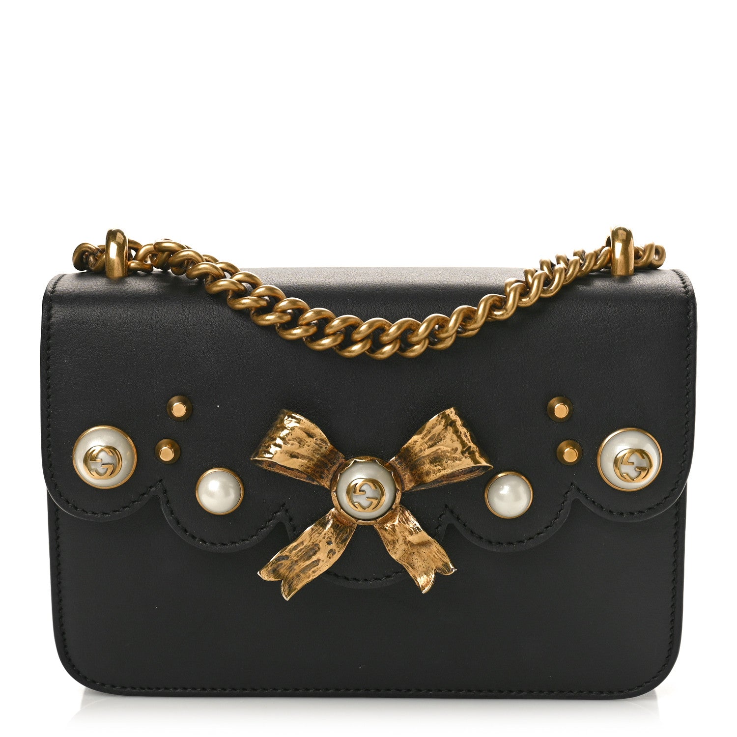 Gucci Calfskin Peony Small Chain Shoulder Bag Black 1 of 10