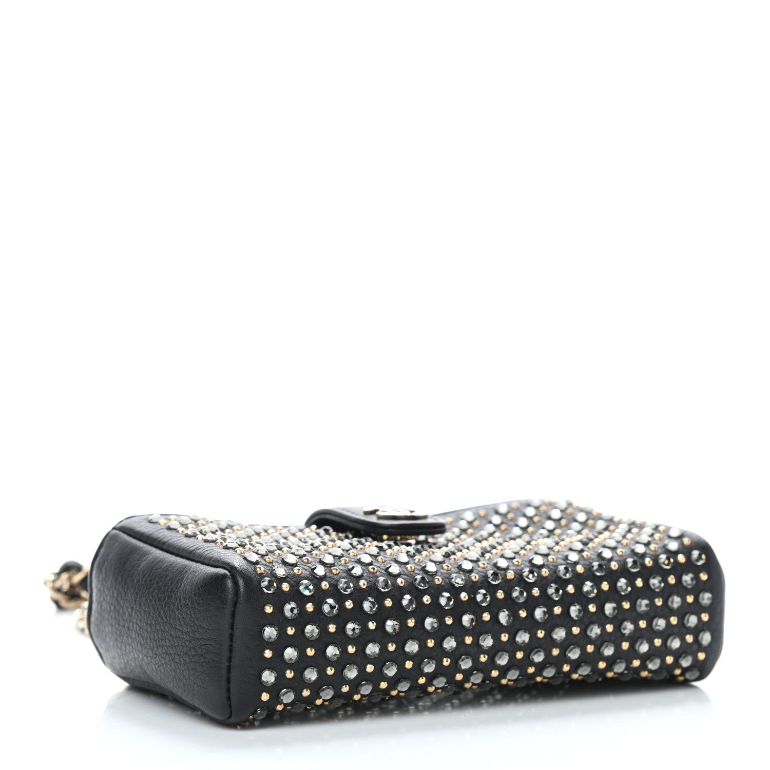 Chanel Calfskin Strass Studded Mini Phone Holder Clutch Black 4 of 10