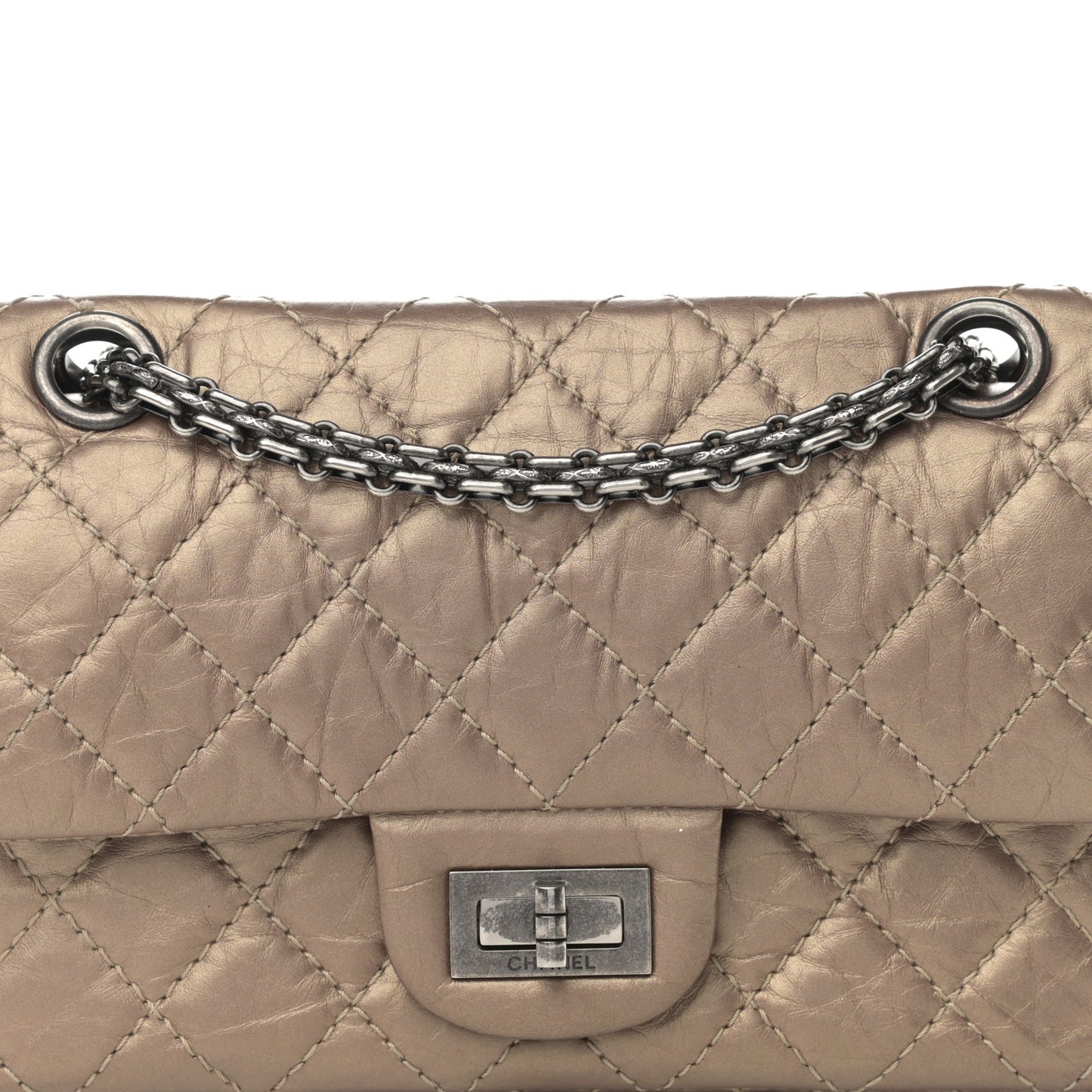 Aged Calfskin Quilted 2.55 Reissue 224 Flap Dark Gold