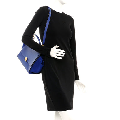 Celine Drummed Calfskin Suede Small Trapeze Indigo 3 of 8