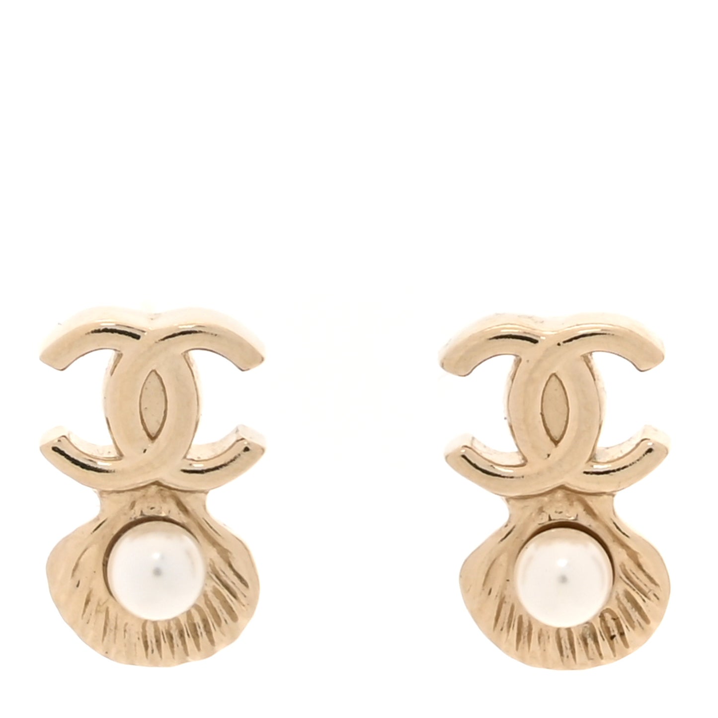Pearl CC Shell Earrings Gold Pearly White