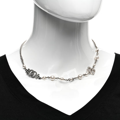 Chanel Pearl Crystal CC Choker Necklace Ruthenium White 2 of 5