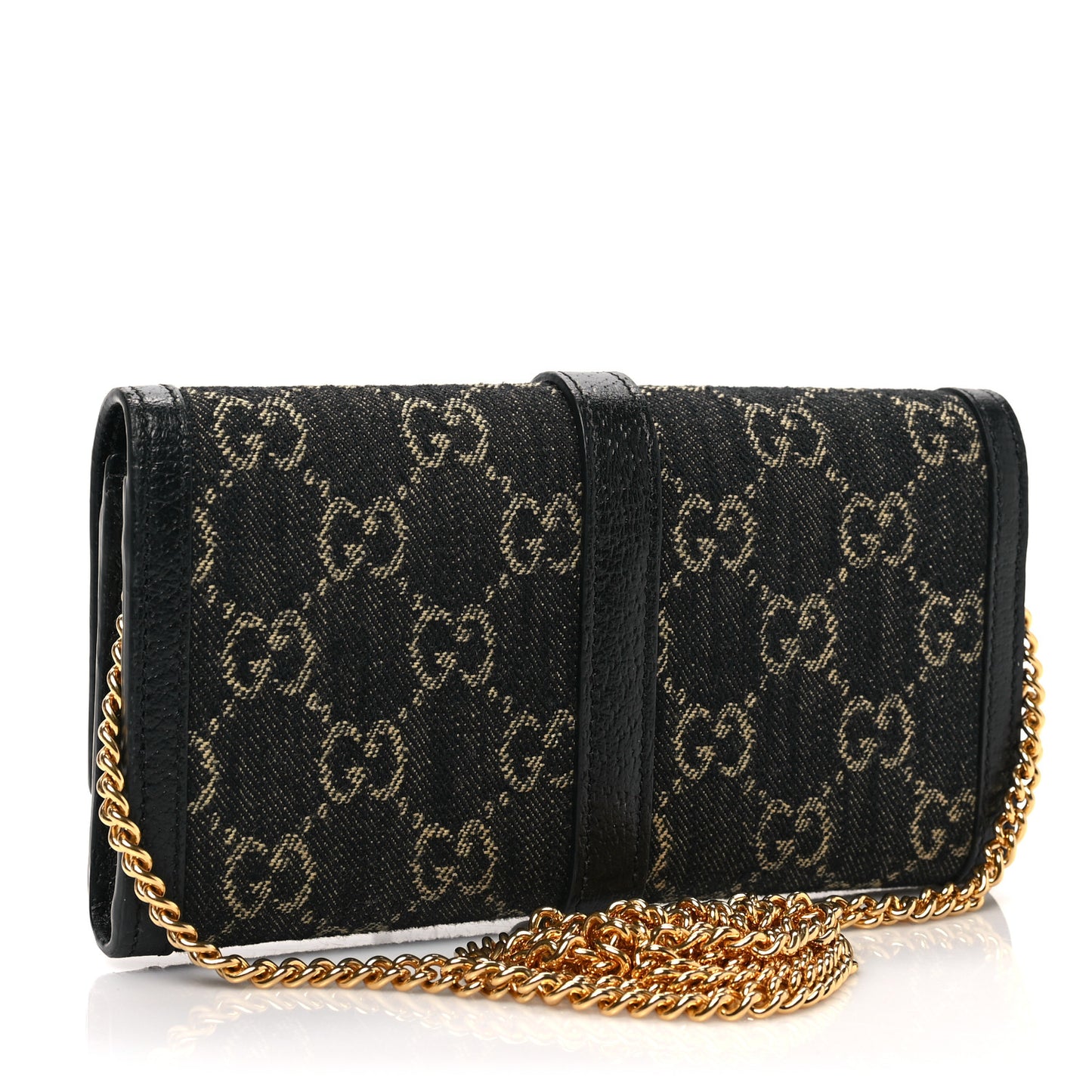 Jacquard Black Denim GG Monogram Textured Dollar Calfskin Jackie 1961 Chain Wallet Black Ivory