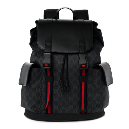 Gucci Soft GG Supreme Monogram Appia Calfskin Web Double Buckle Backpack Black 1 of 9