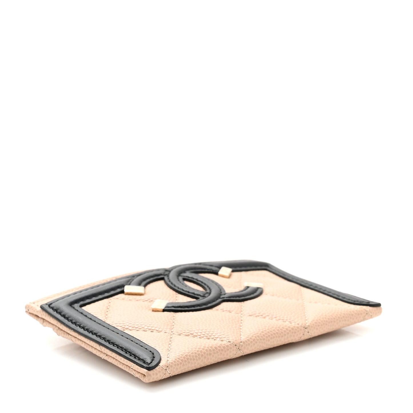 Caviar Quilted Filigree Card Holder Beige Black