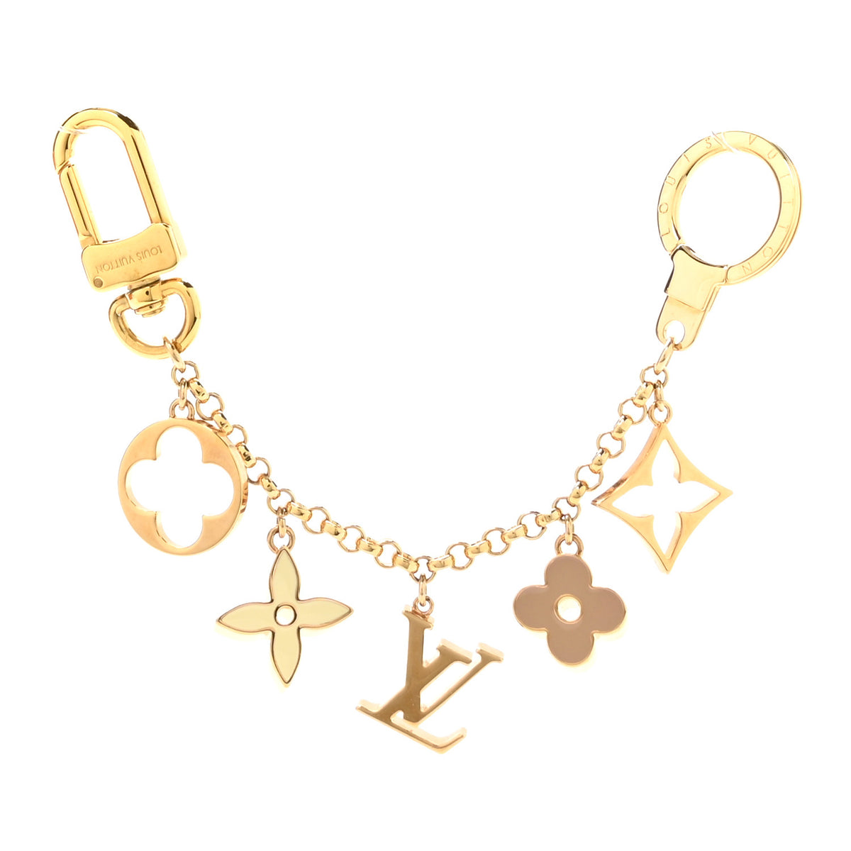 Louis Vuitton Brass Enamel Fleur De Monogram Bag Charm Chain Gold 1 of 4