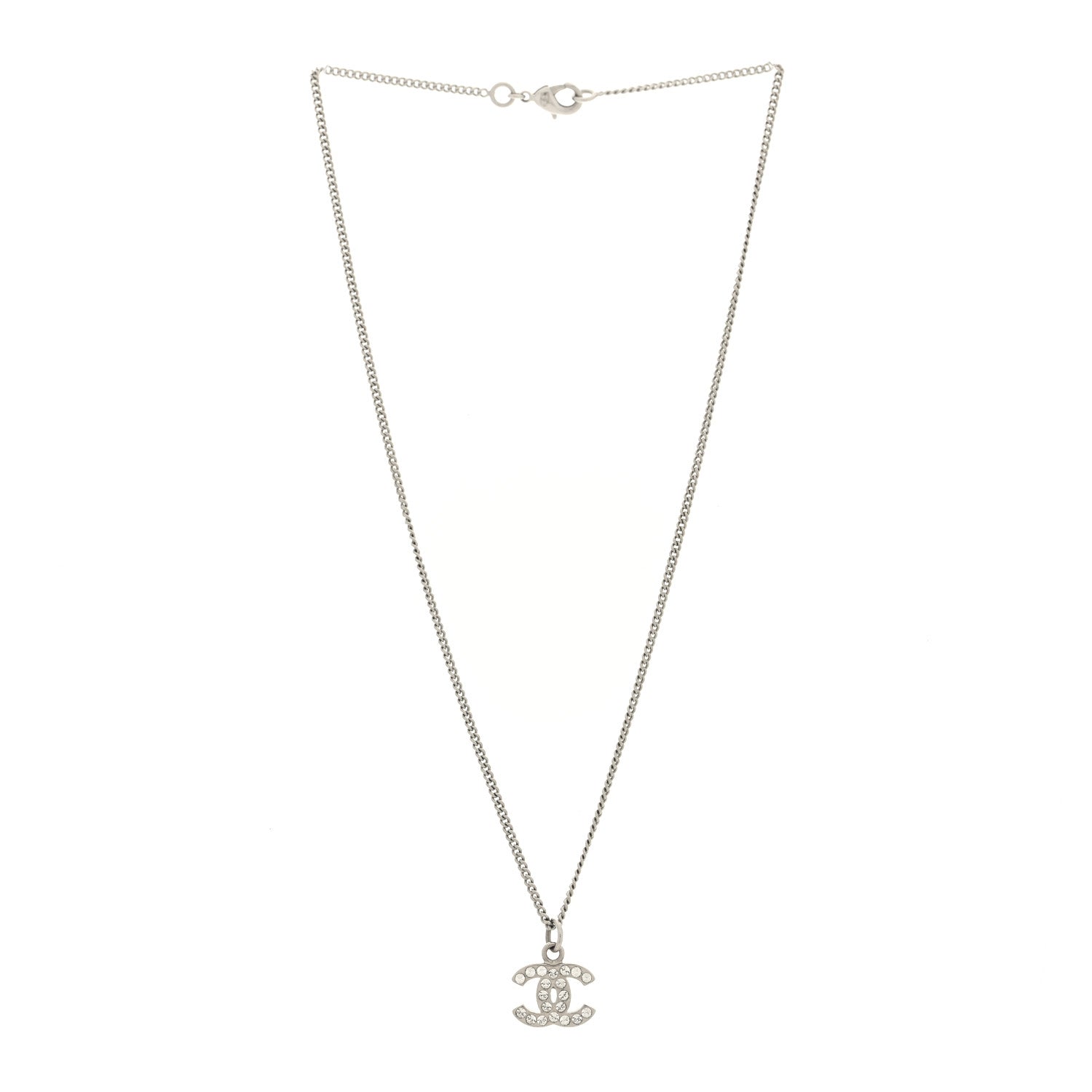 Chanel Crystal Timeless CC Necklace Silver 3 of 5