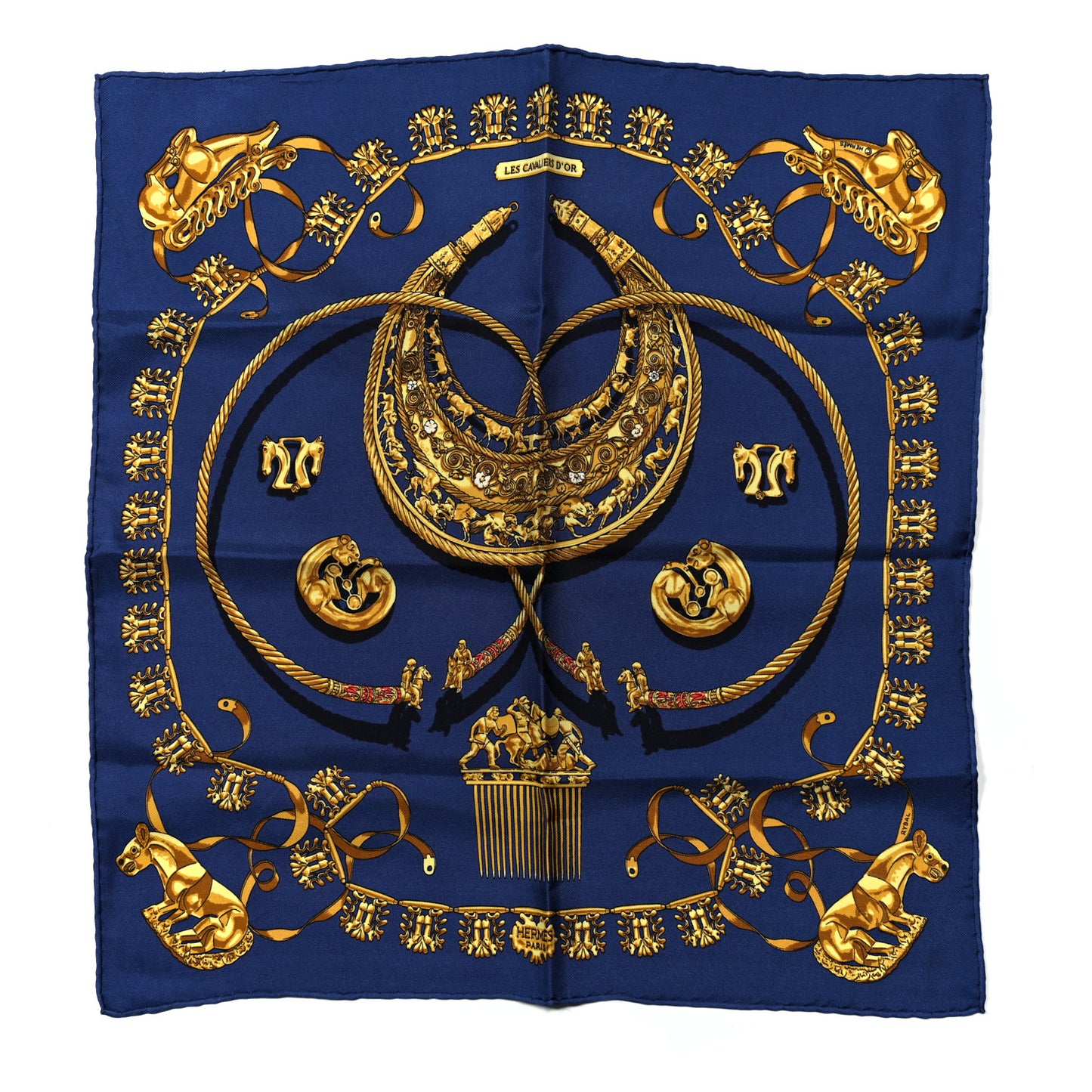 Silk Mousseline Les Cavaliers D'Or Pocket Scarf 45