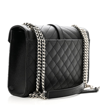 Saint Laurent Grain De Poudre Textured Mixed Matelasse Triquilt Medium Monogram Satchel Black 3 of 10