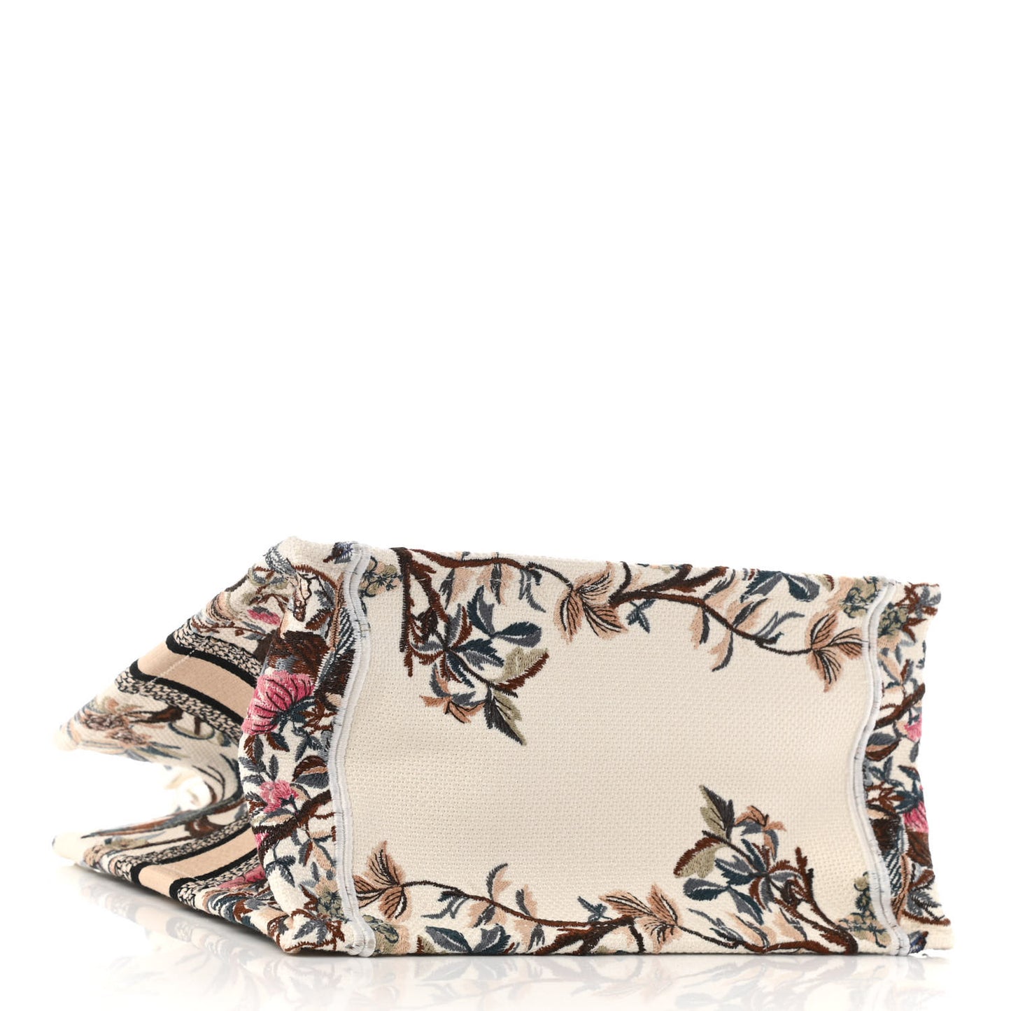 Canvas Embroidered Small Jardin D'Hiver Book Tote Latte Multicolor