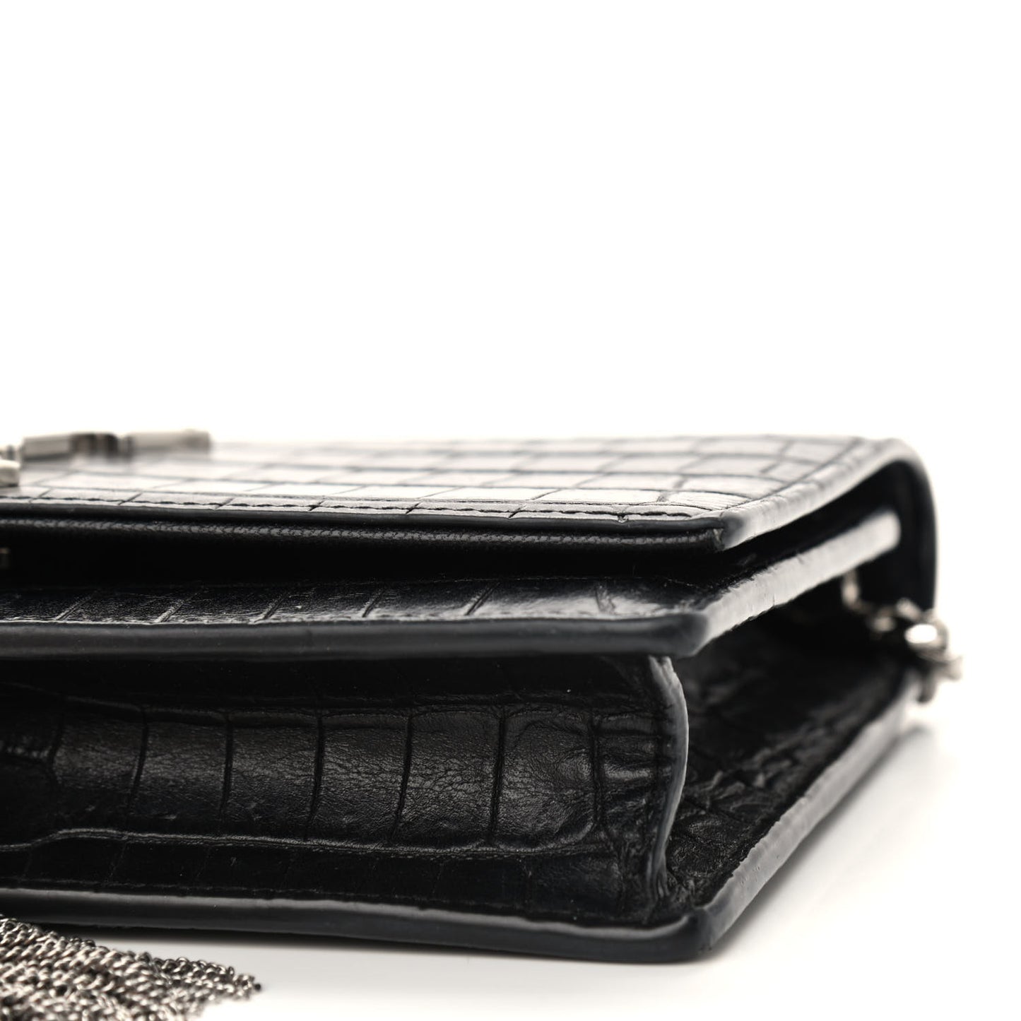 Calfskin Crocodile Embossed Kate Monogram Tassel Chain Wallet Black