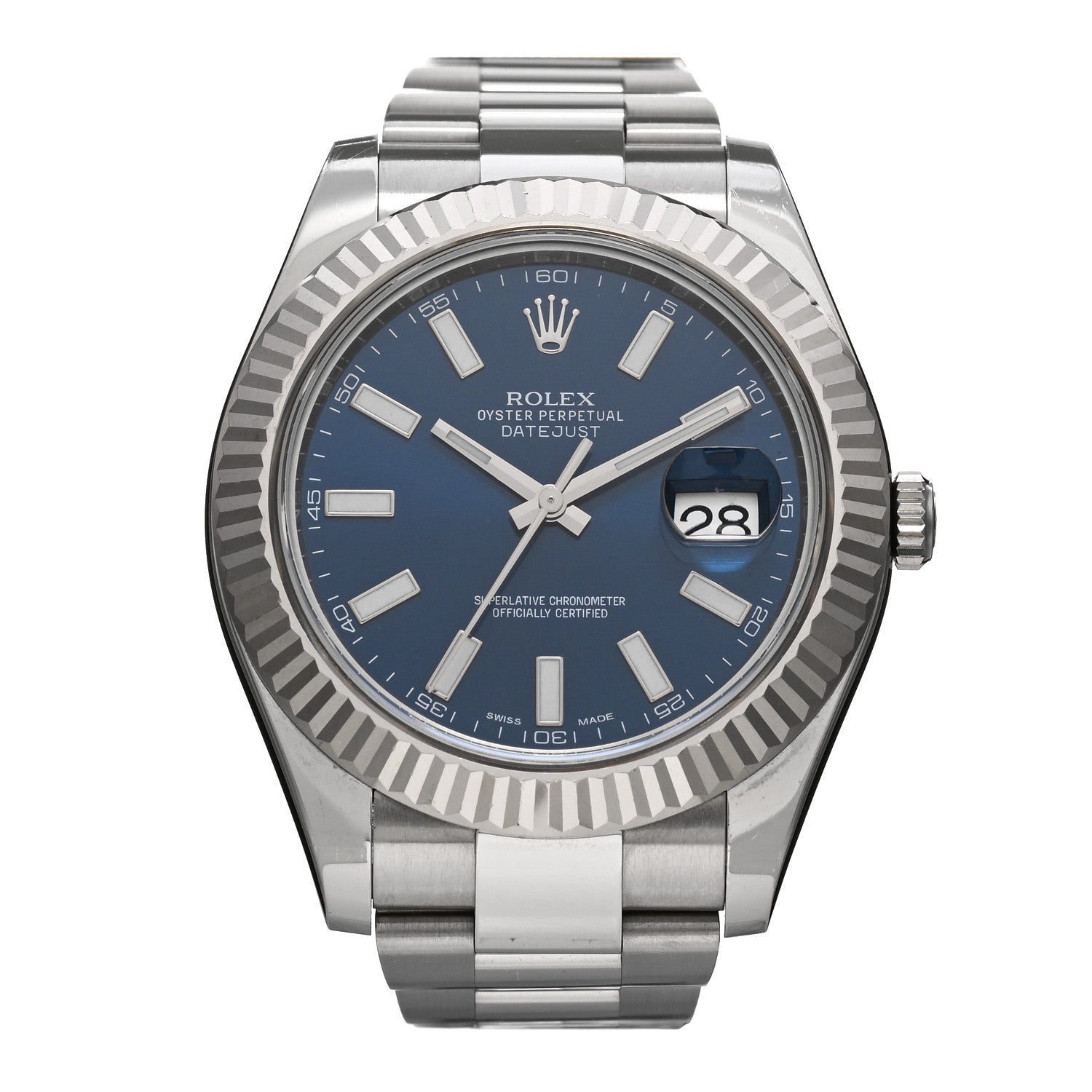Rolex Stainless Steel 18K White Gold 41mm Oyster Perpetual Datejust Watch Blue 116334 1 of 5