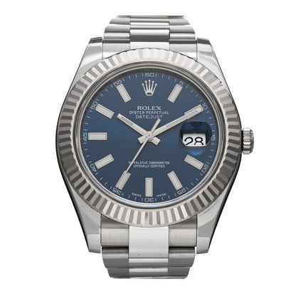 Rolex Stainless Steel 18K White Gold 41mm Oyster Perpetual Datejust Watch Blue 116334 1 of 5