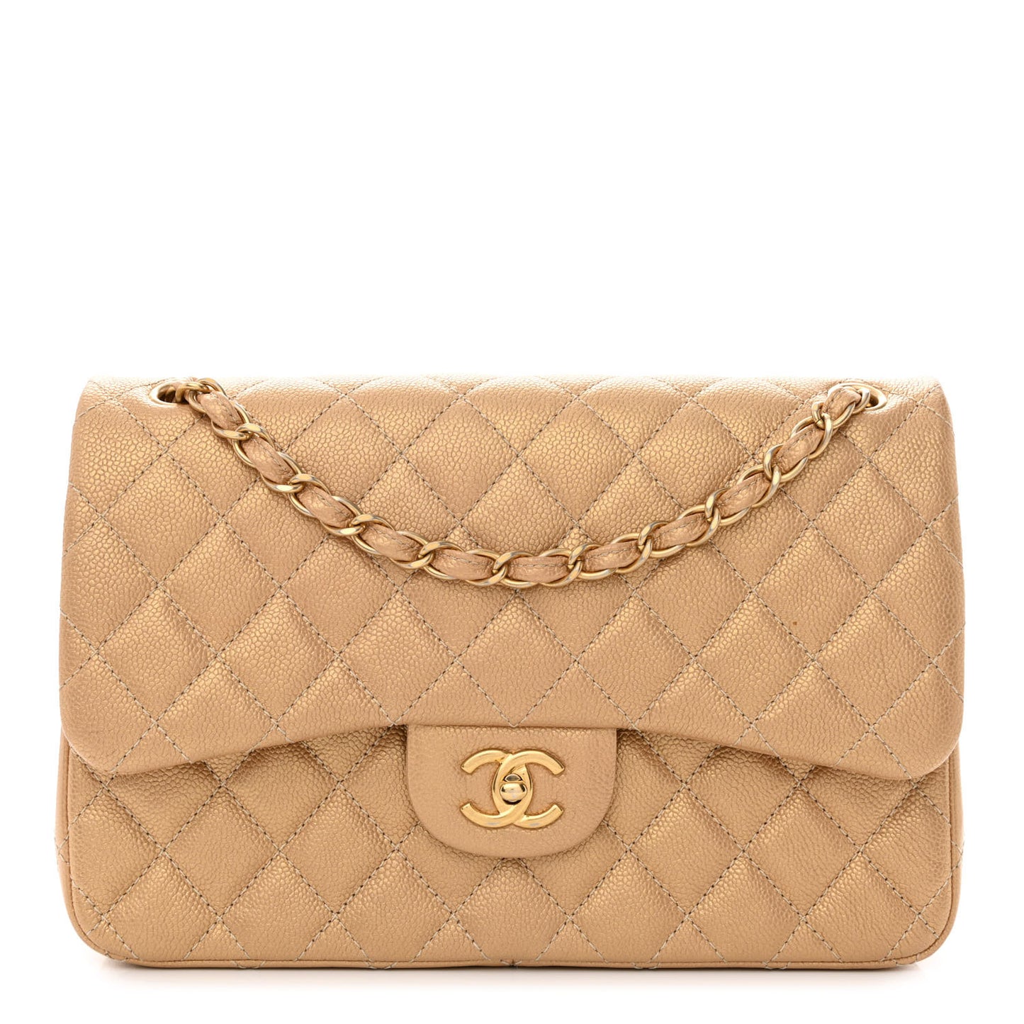 Pearly Caviar Quilted Jumbo Double Flap Gold