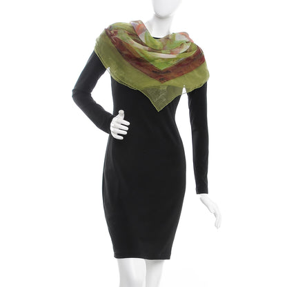 Chanel Silk Blend CC Print Scarf Green Pink 2 of 6