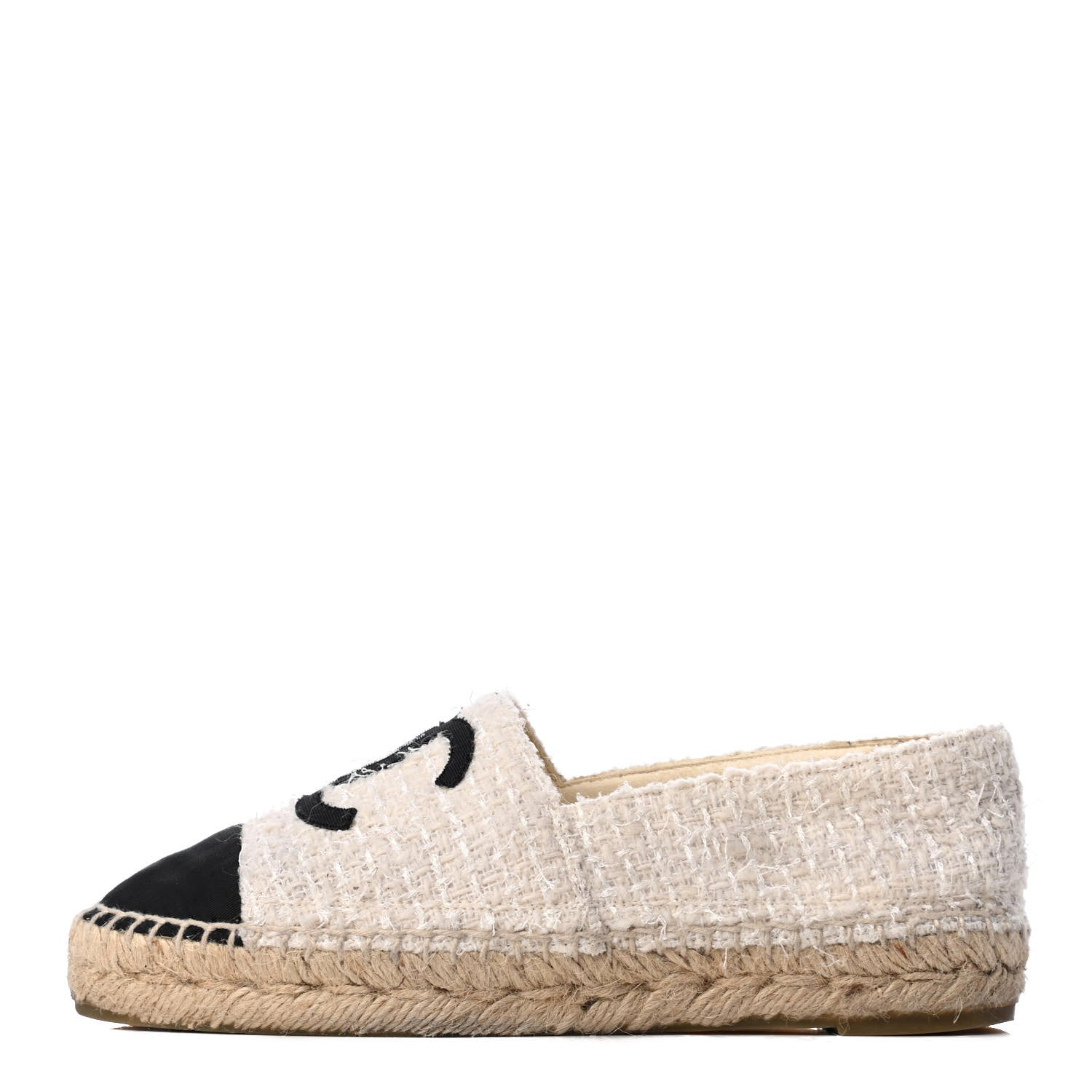Chanel Tweed Grosgrain CC Espadrilles 35 Ivory Black 1 of 10