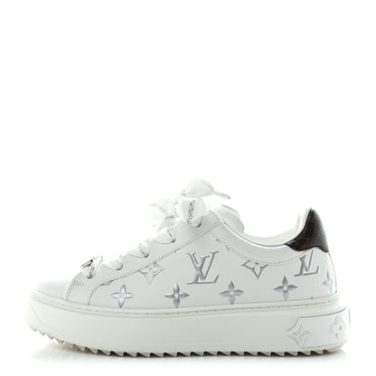 Louis Vuitton Calfskin Monogram Debossed Time Out Sneakers 35.5 White Silver 1 of 10