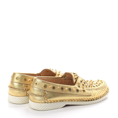 Christian Louboutin Nappa Laminata Spikes Womens Yacht Flat Loafers 37.5 Gold Satine 4 of 7