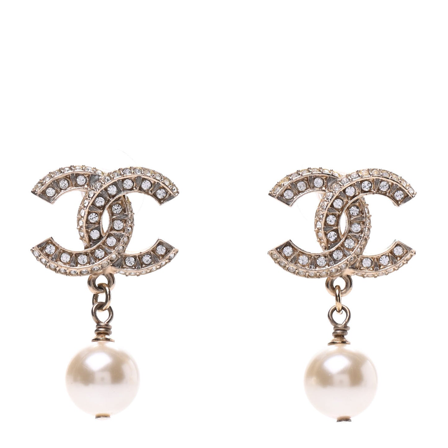 Crystal Pearl CC Drop Earrings Gold