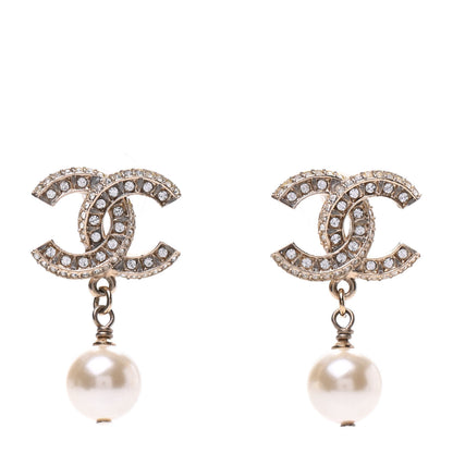 Chanel Crystal Pearl CC Drop Earrings Gold 1 of 5