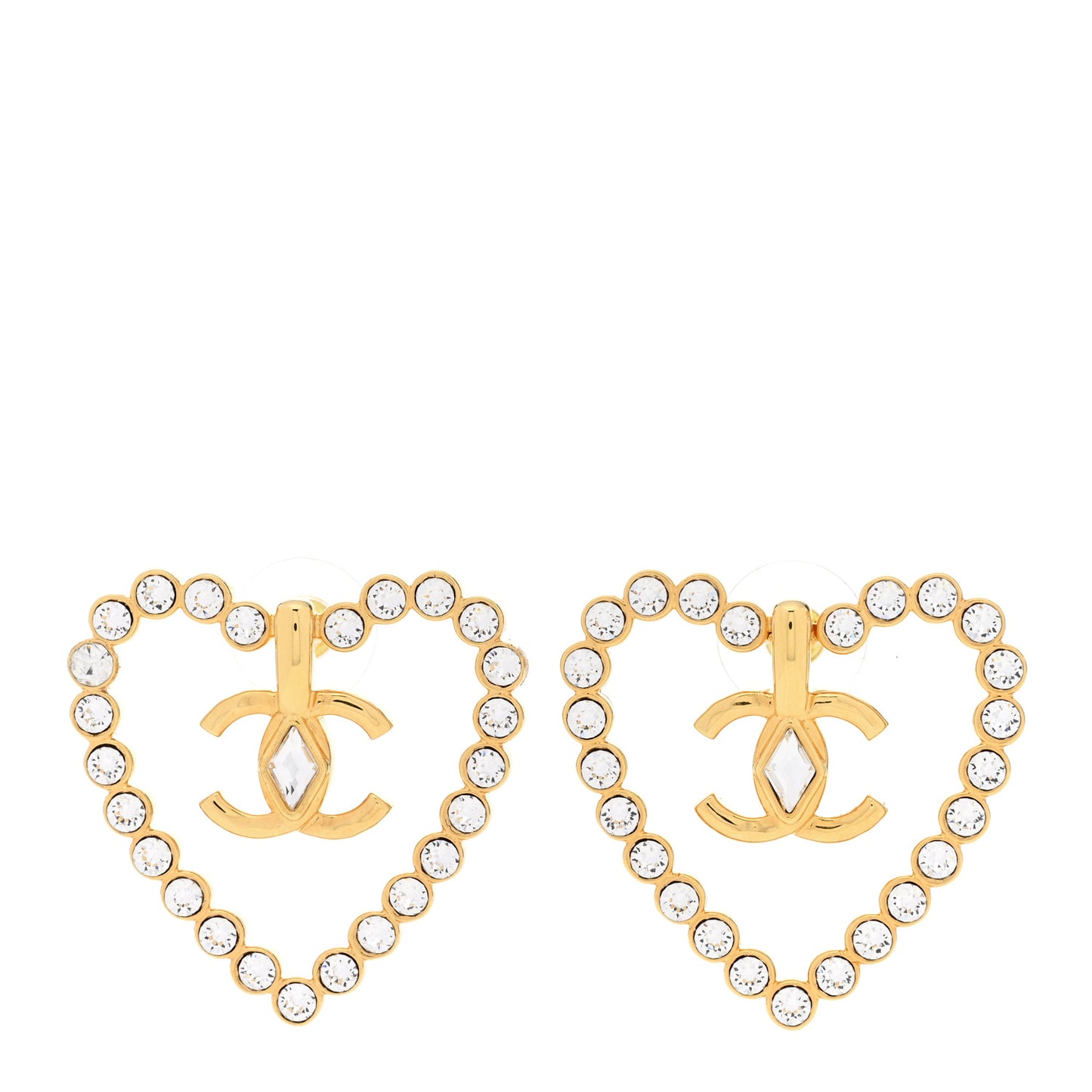 Crystal Heart CC Earrings Gold