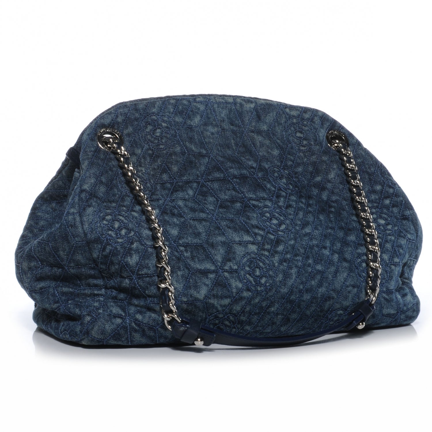 Chanel Denim Camellia Embroidered Large Just Mademoiselle Blue 3 of 7