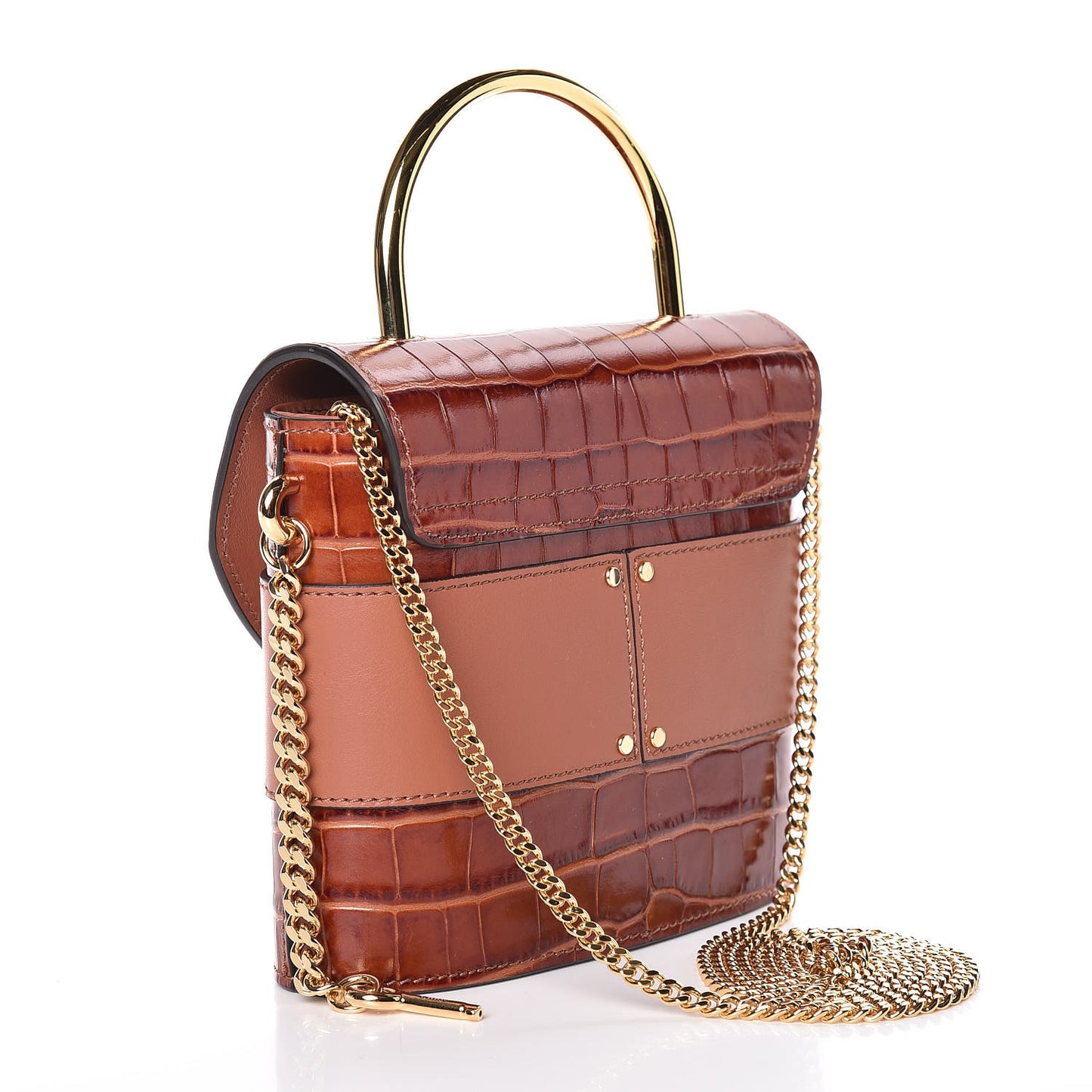 Calfskin Crocodile Embossed Small Aby Lock Chestnut Brown