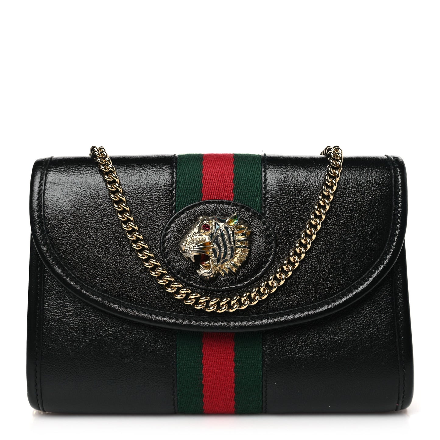 Textured Calfskin Web Mini Rajah Slim Flap Shoulder Bag Black