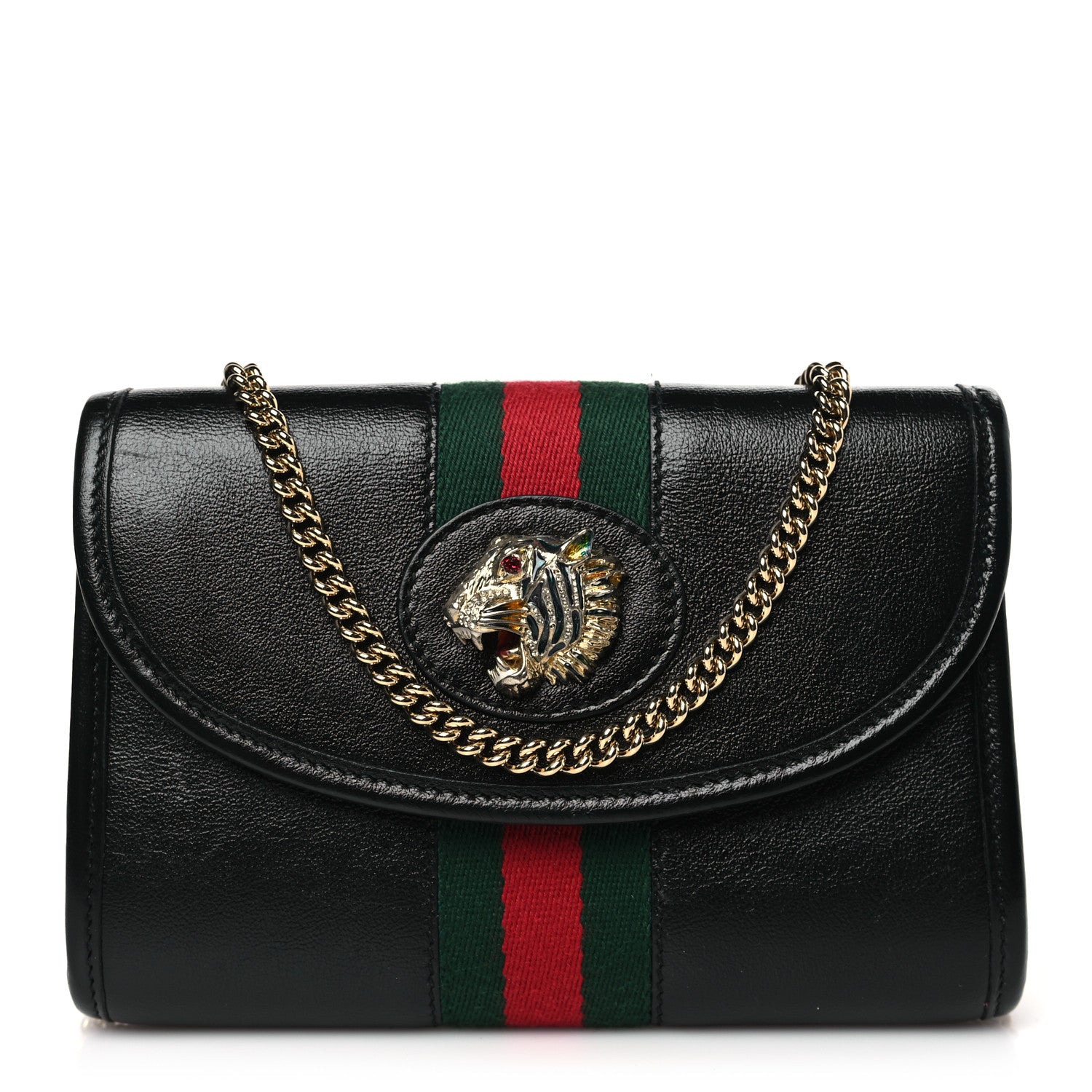 Gucci Textured Calfskin Web Mini Rajah Slim Flap Shoulder Bag Black 1 of 9