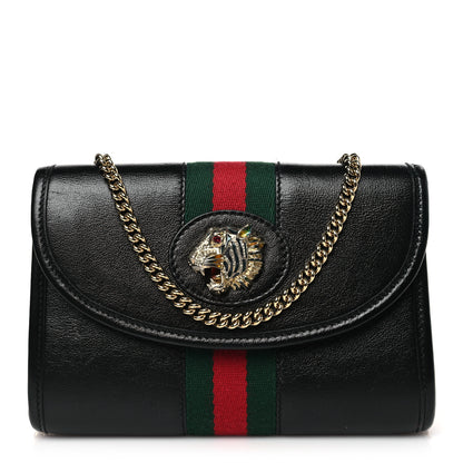 Gucci Textured Calfskin Web Mini Rajah Slim Flap Shoulder Bag Black 1 of 9
