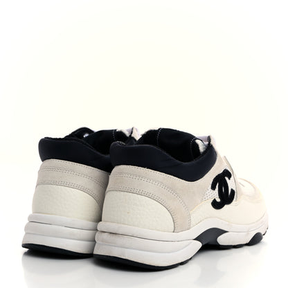 Chanel Mesh Suede Calfskin Grained Calfskin Womens CC Sneakers 37 White Black 4 of 9