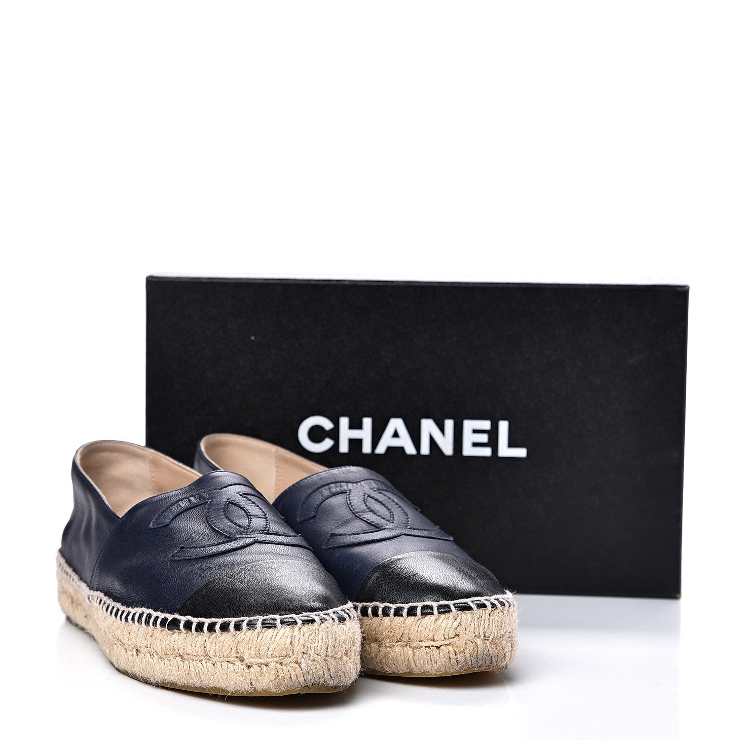 Chanel Lambskin CC Espadrilles 39 Navy Black 10 of 10