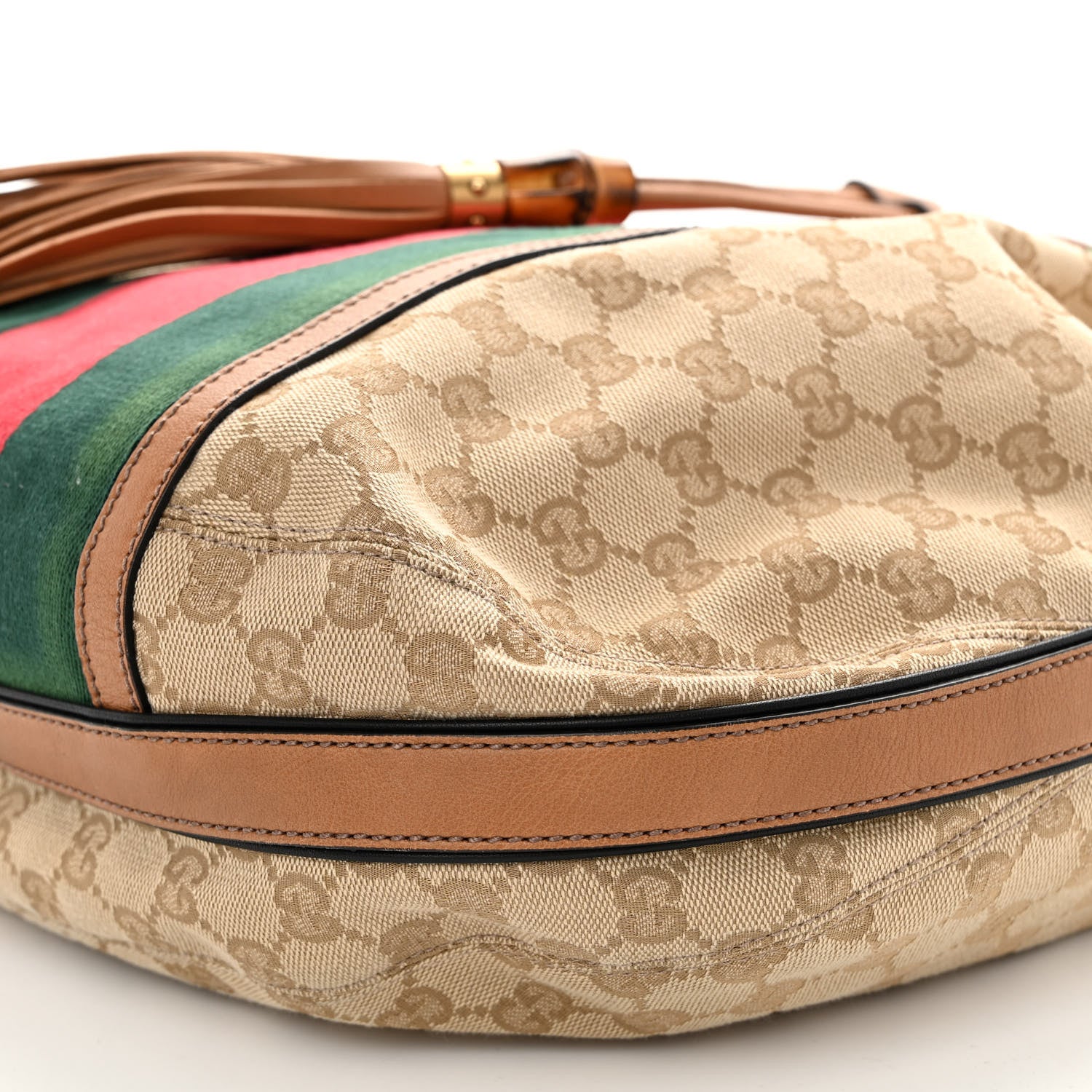 Gucci Monogram Web Rania Drawstring Shoulder Bag Sand 9 of 9