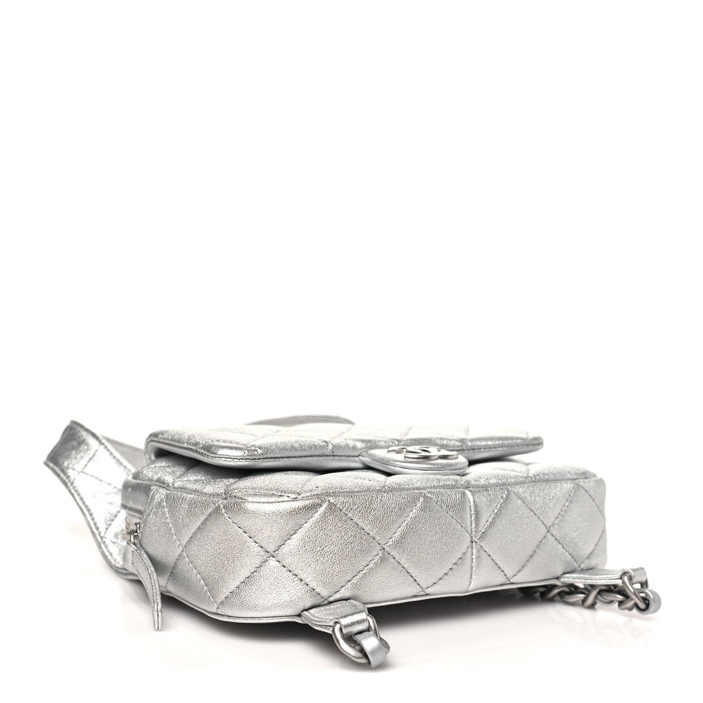 Metallic Lambskin Quilted Flap Backpack Silver