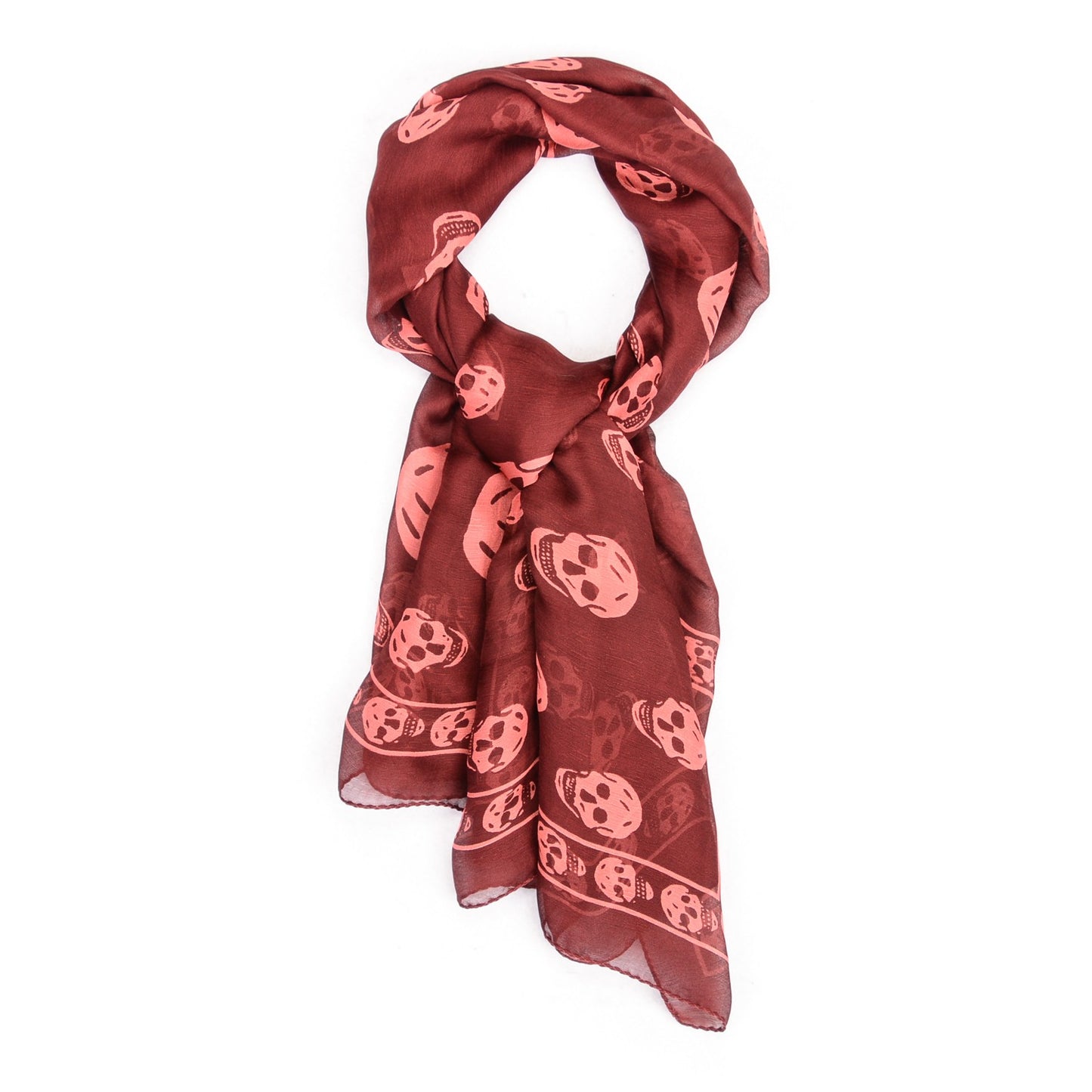 Silk Chiffon Skull Scarf Burgundy
