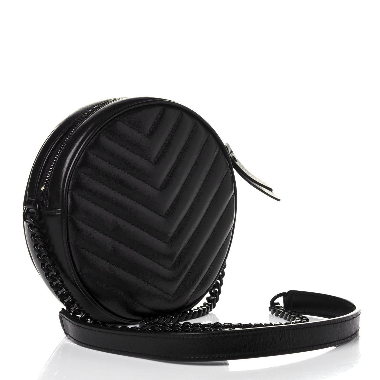 Calfskin Matelasse Chevron Round Vinyle Camera Bag Black