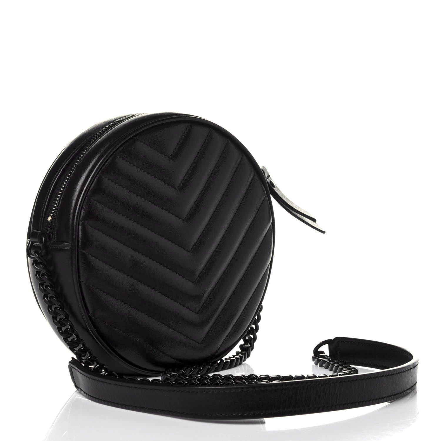 Saint Laurent Calfskin Matelasse Chevron Round Vinyle Camera Bag Black 2 of 10