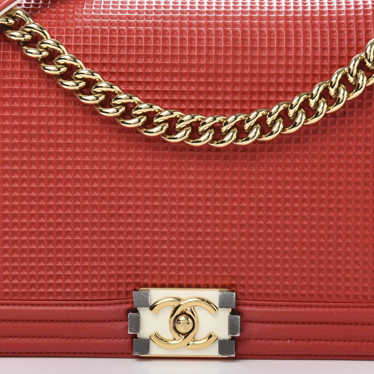 Chanel Lambskin Embossed New Medium Boy Cube Flap Red 21 of 21