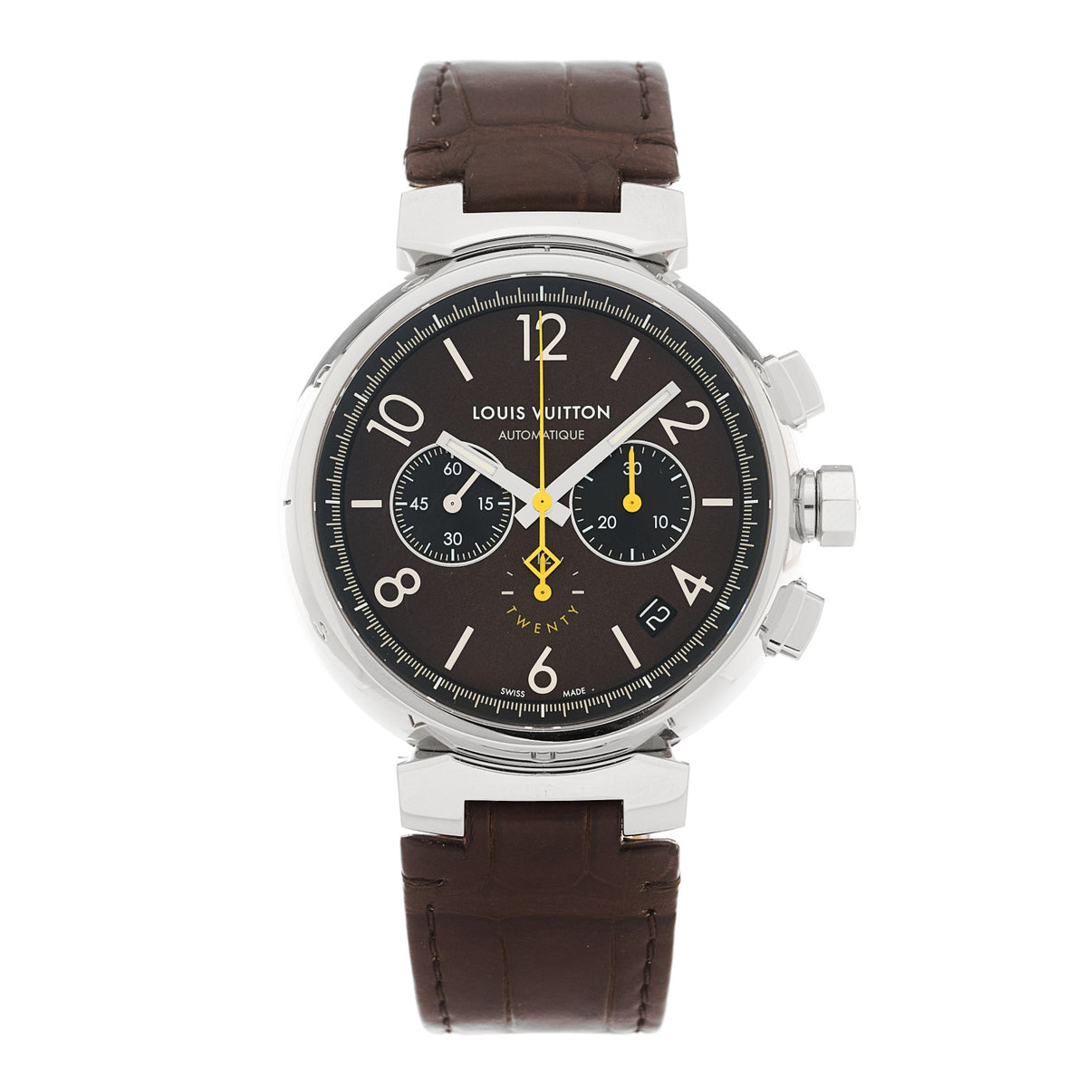 Stainless Steel Alligator 41mm Tambour Chronograph Automatic Watch Brown