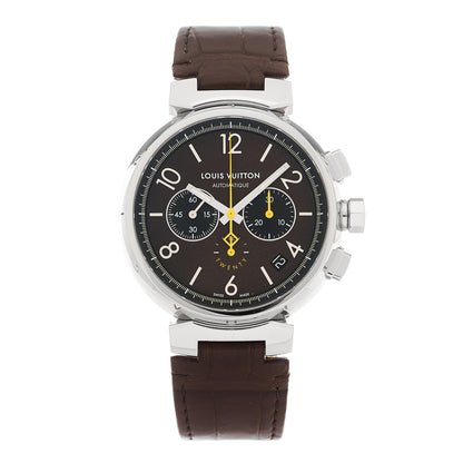 Louis Vuitton Stainless Steel Alligator 41mm Tambour Chronograph Automatic Watch Brown 1 of 5